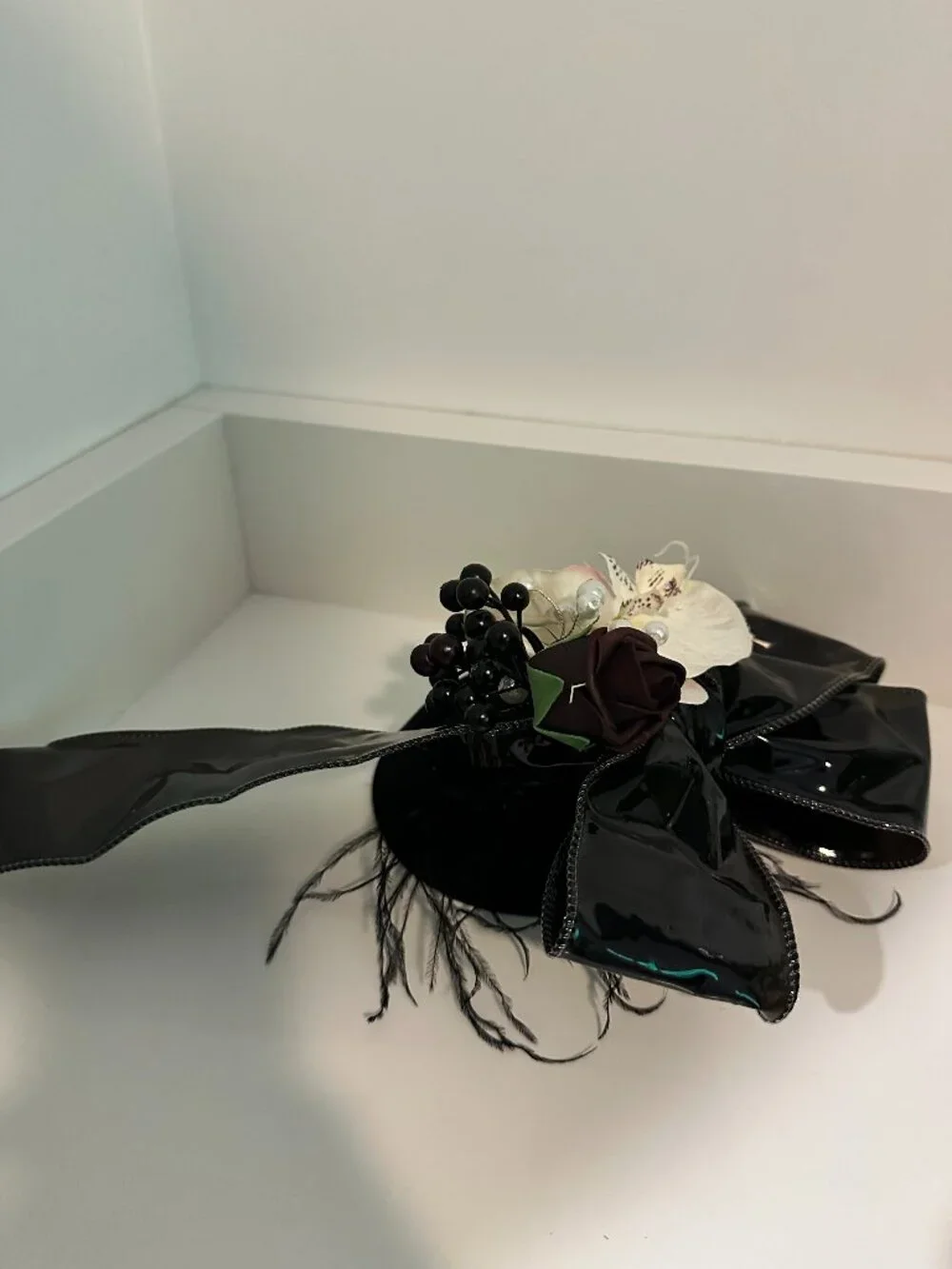 Black Velvet Fascinator Hat Clip Gothic Floral Bow Feathers